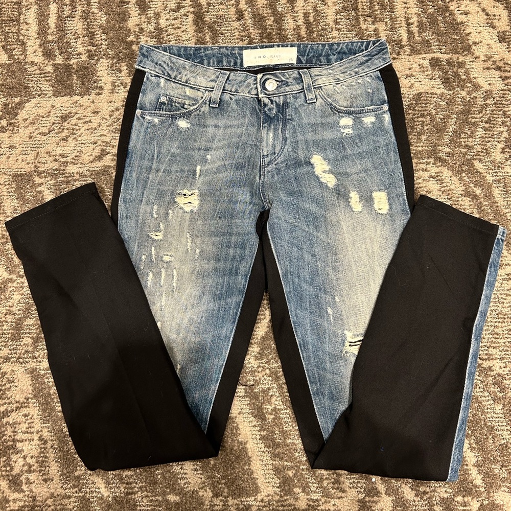 IRO RAYLEY Jeans 14W two tone distressed denim black fabric size 24